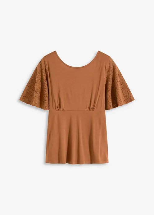 Shirt mit Spitzenärmeln in braun von vorne - bonprix Shirt mit Spitzenärmeln in braun von vorne - bonprix