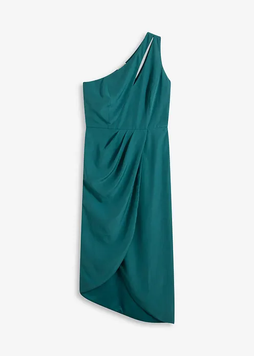 Satin-Kleid mit Drapierung in petrol von vorne - bonprix Satin-Kleid mit Drapierung in petrol von vorne - bonprix