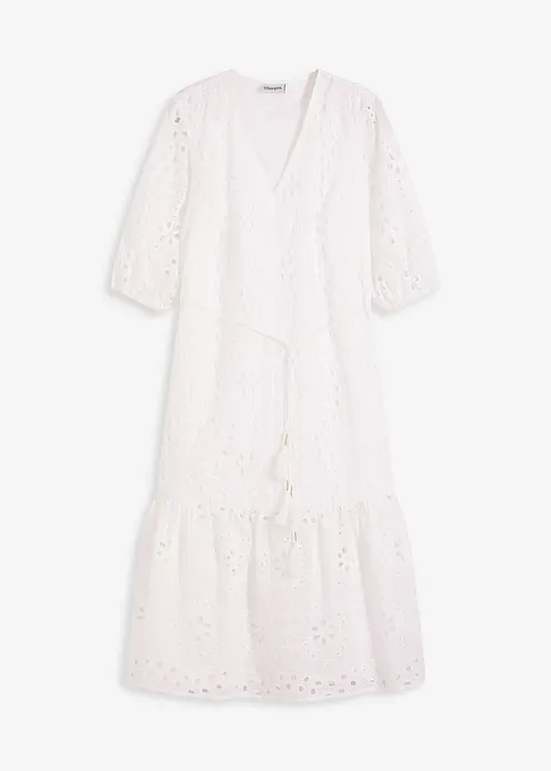 Midikleid aus reiner Baumwolle mit Lochstickerei in weiß von vorne - bonprix Midikleid aus reiner Baumwolle mit Lochstickerei in weiß von vorne - bonprix