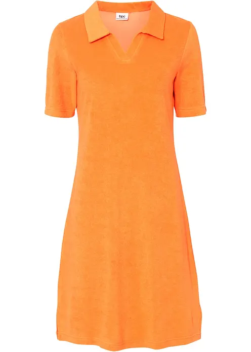Knieumspielendes Frottee-Kleid mit Polokragen in orange von vorne - bonprix Knieumspielendes Frottee-Kleid mit Polokragen in orange von vorne - bonprix