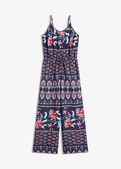Langer Strandjumpsuit aus fließender Viskose in blau von vorne - bonprix Langer Strandjumpsuit aus fließender Viskose in blau von vorne - bonprix