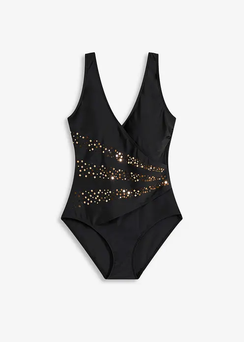 Badeanzug mit Pailletten in schwarz von vorne - bonprix Badeanzug mit Pailletten in schwarz von vorne - bonprix