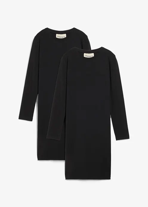 Jerseykleid aus elastischem Bio-Baumwoll-Mix (2er Pack) in schwarz von vorne - bonprix Jerseykleid aus elastischem Bio-Baumwoll-Mix (2er Pack) in schwarz von vorne - bonprix