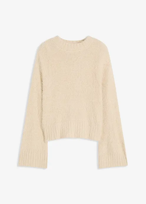 Boxy-Pullover aus flauschigem Federgarn in beige von vorne - bonprix Boxy-Pullover aus flauschigem Federgarn in beige von vorne - bonprix