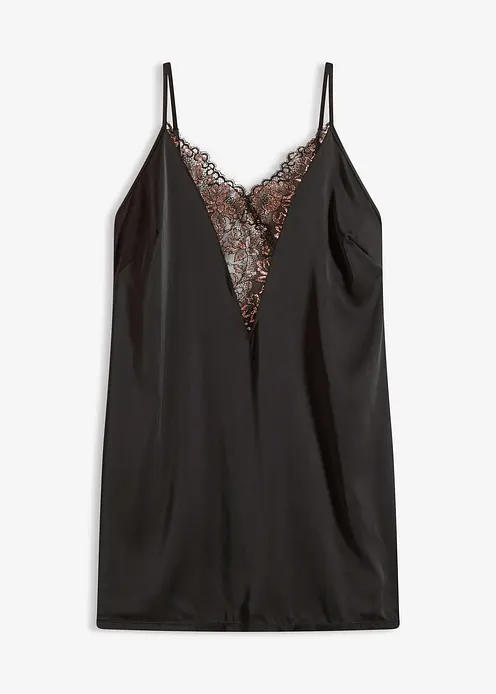 Satin Negligé mit Glitzergarn in schwarz von vorne - bonprix Satin Negligé mit Glitzergarn in schwarz von vorne - bonprix