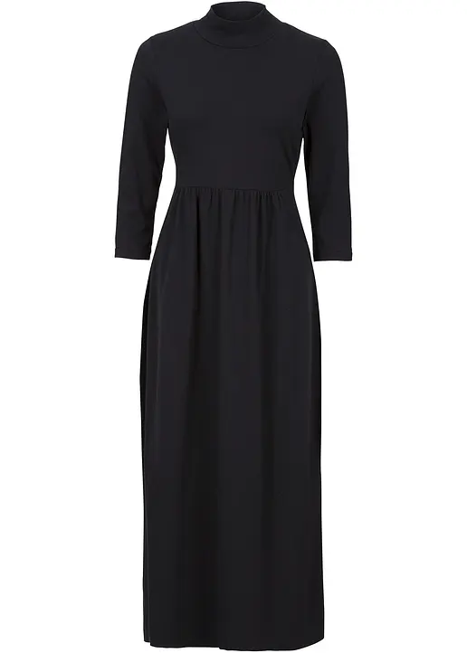 Shirt-Midikleid, 3/4 Arm in schwarz von vorne - bonprix Shirt-Midikleid, 3/4 Arm in schwarz von vorne - bonprix