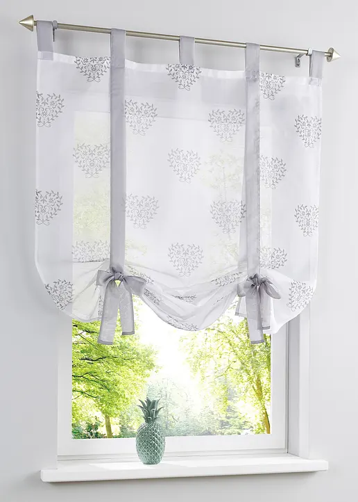 Bindegardine mit Herz Druck mit recyceltem Polyester in grau - bonprix Bindegardine mit Herz Druck mit recyceltem Polyester in grau - bonprix