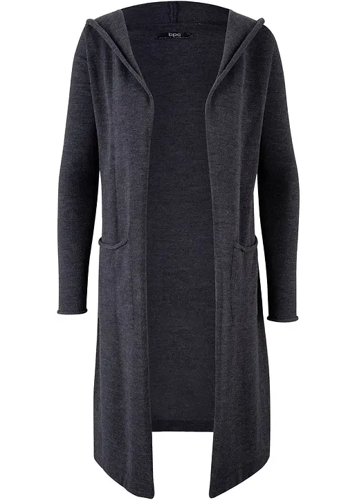Longstrickjacke mit Kapuze in grau von vorne - bonprix Longstrickjacke mit Kapuze in grau von vorne - bonprix