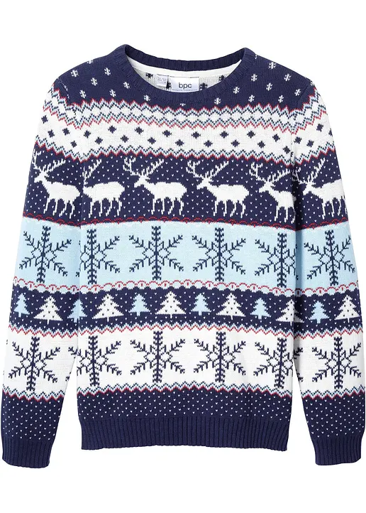 Norweger-Pullover aus reiner Baumwolle in blau von vorne - bonprix Norweger-Pullover aus reiner Baumwolle in blau von vorne - bonprix