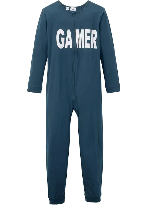 Schlafoverall mit Bio-Baumwolle in blau von vorne - bonprix Schlafoverall mit Bio-Baumwolle in blau von vorne - bonprix