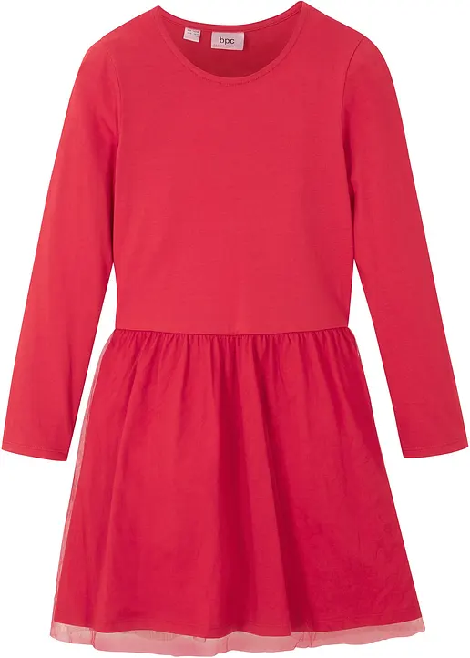 Jerseykleid mit Tüll in rot von vorne - bonprix Jerseykleid mit Tüll in rot von vorne - bonprix