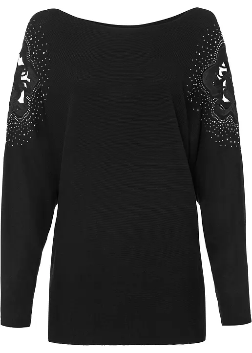 Feinstrickpullover mit Glitzersteinen in schwarz von vorne - bonprix Feinstrickpullover mit Glitzersteinen in schwarz von vorne - bonprix
