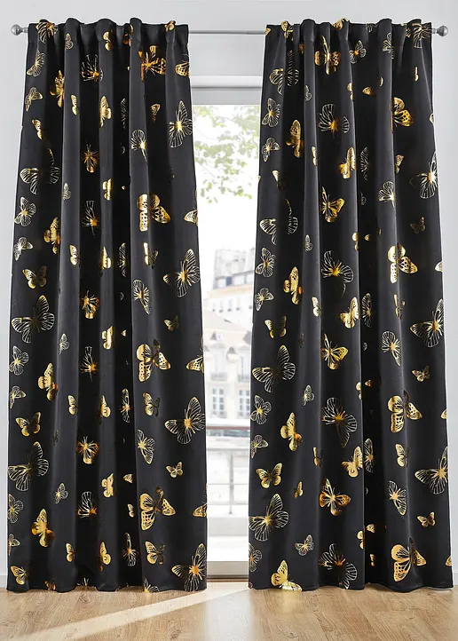 Verdunkelungsvorhang mit Glanz Druck und Schmetterlingen (1er Pack) in schwarz - bonprix Verdunkelungsvorhang mit Glanz Druck und Schmetterlingen (1er Pack) in schwarz - bonprix