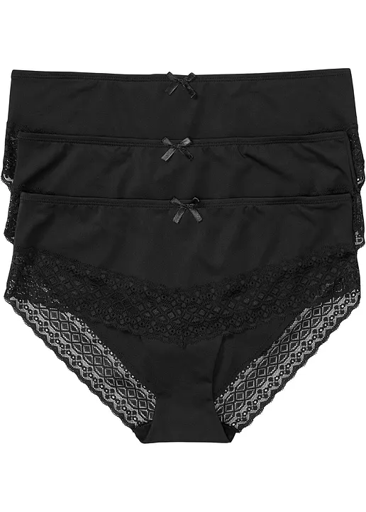 Panty aus Mikrofaser (3er Pack) in schwarz von vorne - bonprix Panty aus Mikrofaser (3er Pack) in schwarz von vorne - bonprix