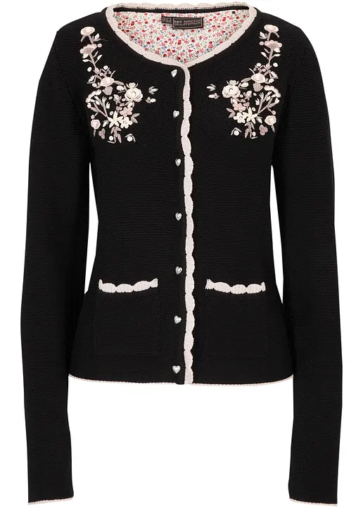 Hübsche Trachten-Strickjacke mit Stickerei in schwarz von vorne - bonprix Hübsche Trachten-Strickjacke mit Stickerei in schwarz von vorne - bonprix