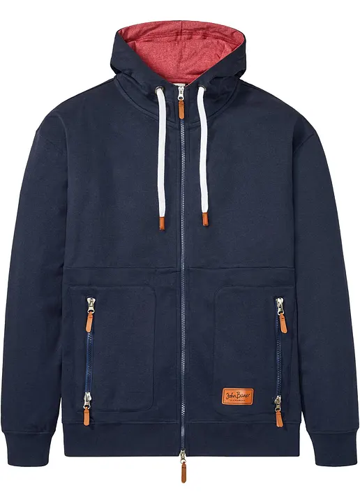 Kapuzen-Sweatjacke aus weichem Baumwoll-Mix, Loose Fit in blau von vorne - bonprix Kapuzen-Sweatjacke aus weichem Baumwoll-Mix, Loose Fit in blau von vorne - bonprix