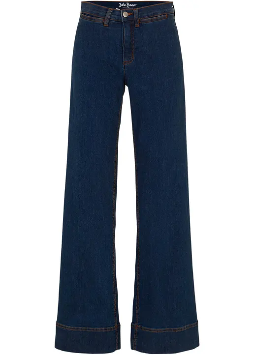 Wide- Leg Jeans Mid Waist, Komfort-Stretch in blau von vorne - bonprix Wide- Leg Jeans Mid Waist, Komfort-Stretch in blau von vorne - bonprix