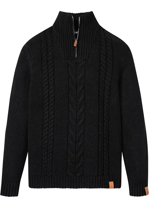 Grobstrick Troyer Pullover mit Zopfmuster in schwarz von vorne - bonprix Grobstrick Troyer Pullover mit Zopfmuster in schwarz von vorne - bonprix