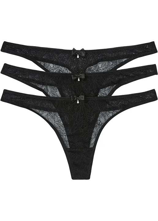 String (3er Pack) in schwarz von vorne - bonprix String (3er Pack) in schwarz von vorne - bonprix