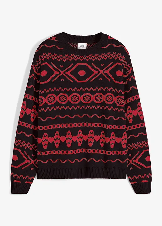 Hochgeschlossener Norweger-Pullover in schwarz von vorne - bonprix Hochgeschlossener Norweger-Pullover in schwarz von vorne - bonprix