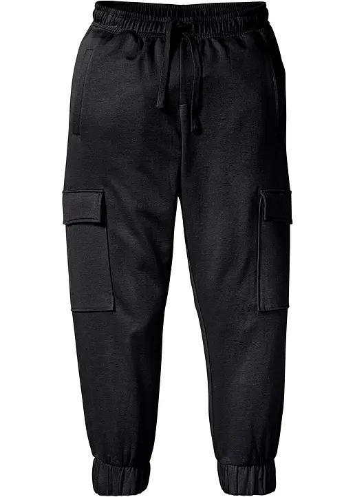 Jogginghose mit Cargotaschen, Loose Fit in schwarz von vorne - bonprix Jogginghose mit Cargotaschen, Loose Fit in schwarz von vorne - bonprix
