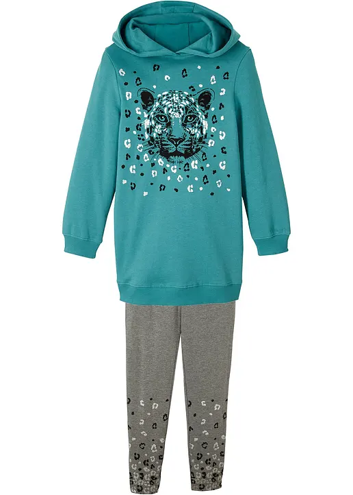 Sweatshirt und Leggings aus Bio-Baumwoll-Mix (2-tlg.Set) in petrol von vorne - bonprix Sweatshirt und Leggings aus Bio-Baumwoll-Mix (2-tlg.Set) in petrol von vorne - bonprix