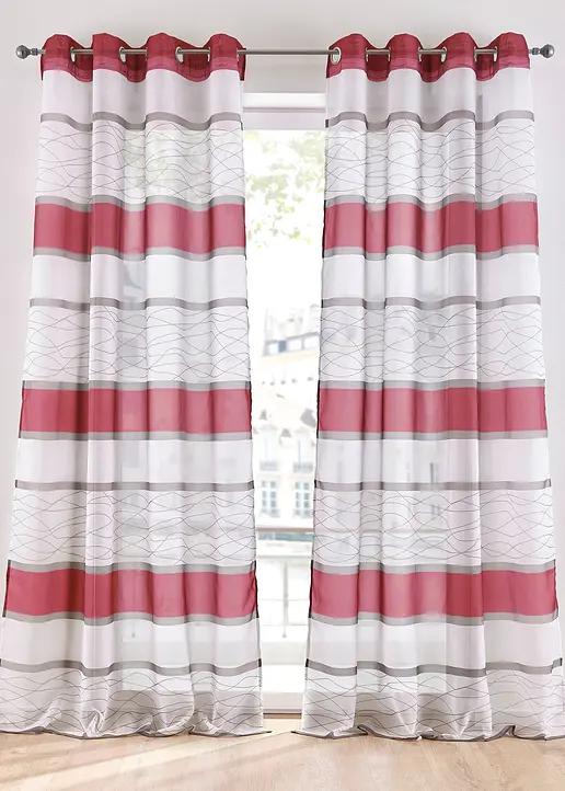 Transparente Gardine mit Querstreifen Druck (1er Pack) in rot - bonprix Transparente Gardine mit Querstreifen Druck (1er Pack) in rot - bonprix