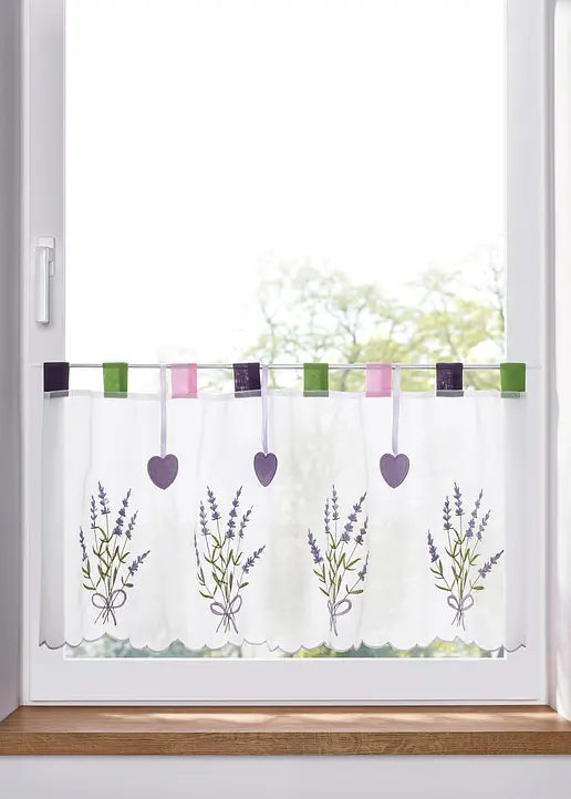Scheibengardine mit Lavendel Stickerei in weiß - bonprix Scheibengardine mit Lavendel Stickerei in weiß - bonprix