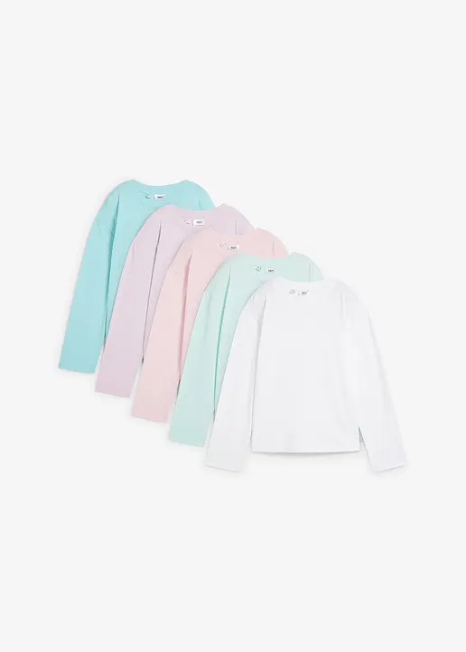 Weites Longshirt mit Rundhalsausschnitt (5er Pack), langarm in rosa von vorne - bonprix Weites Longshirt mit Rundhalsausschnitt (5er Pack), langarm in rosa von vorne - bonprix
