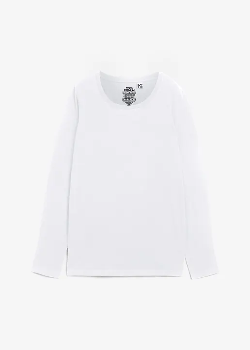 Essential Langarmshirt mit Rundhalsausschnitt, seamless in weiß von vorne - bonprix PREMIUM Essential Langarmshirt mit Rundhalsausschnitt, seamless in weiß von vorne - bonprix PREMIUM