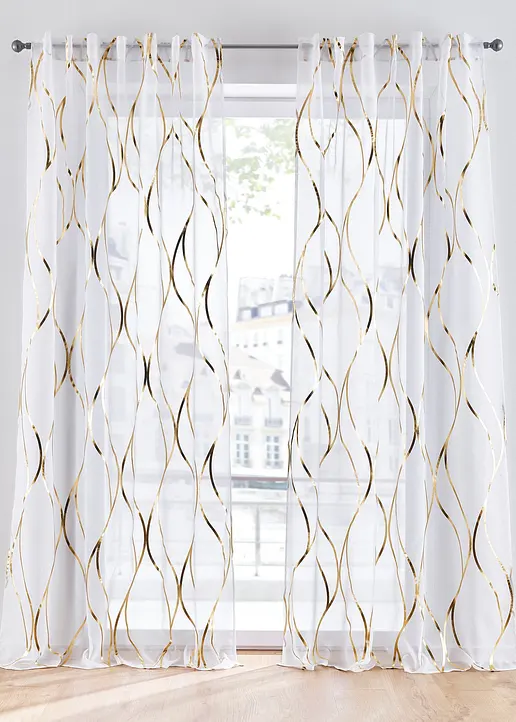Transparente Gardine mit Glanz Druck (1er Pack) in weiß - bonprix Transparente Gardine mit Glanz Druck (1er Pack) in weiß - bonprix