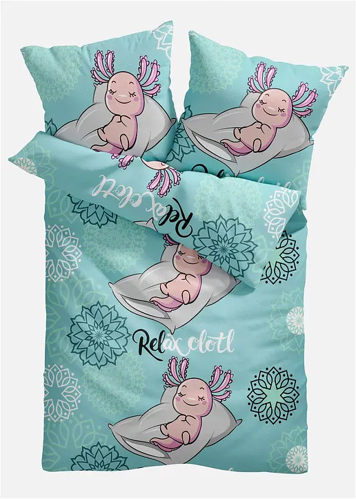 Bettwäsche mit Axolotl in blau - bonprix Bettwäsche mit Axolotl in blau - bonprix