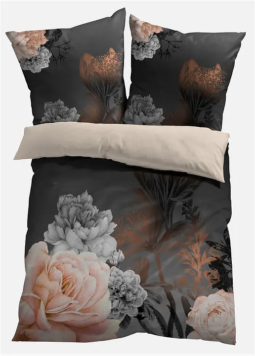 Wendebettwäsche mit Blumen Design in schwarz - bonprix Wendebettwäsche mit Blumen Design in schwarz - bonprix