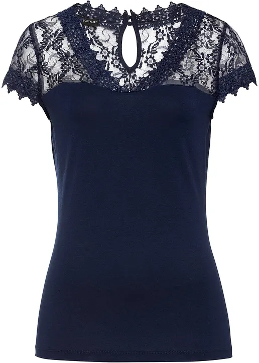 Shirt mit Spitze in blau von vorne - bonprix Shirt mit Spitze in blau von vorne - bonprix