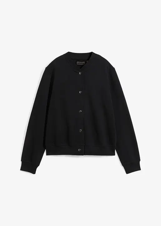 Sweatjacke mit Knopfleiste in schwarz von vorne - bonprix Sweatjacke mit Knopfleiste in schwarz von vorne - bonprix