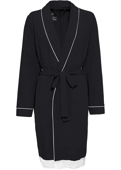 Jersey Morgenmantel aus Shirtqualität in schwarz von vorne - bonprix Jersey Morgenmantel aus Shirtqualität in schwarz von vorne - bonprix