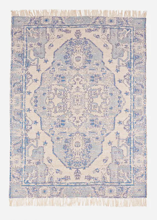 Kelim-Teppich in Orientoptik mit Fransen in blau von vorne - bonprix Kelim-Teppich in Orientoptik mit Fransen in blau von vorne - bonprix