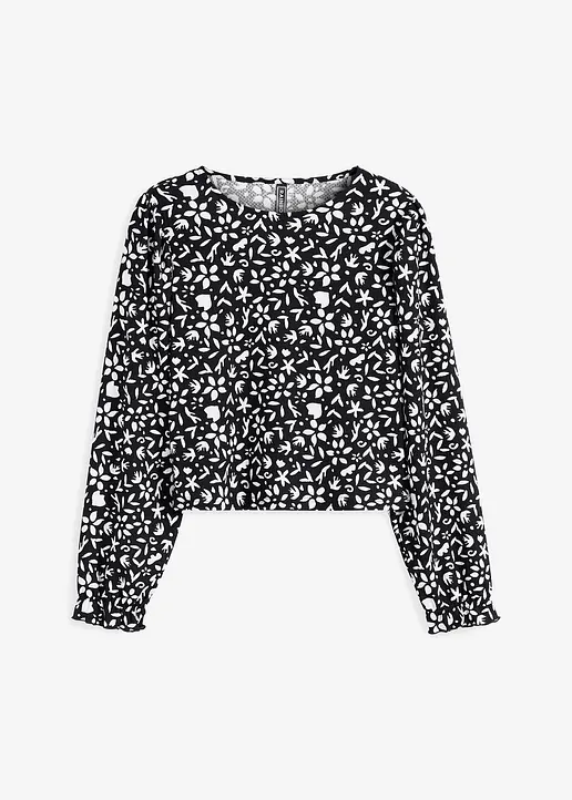 Bedrucktes Langarmshirt in schwarz von vorne - bonprix Bedrucktes Langarmshirt in schwarz von vorne - bonprix