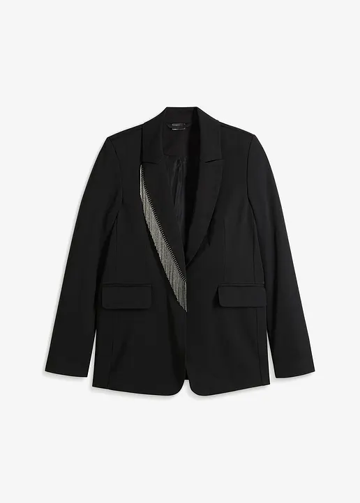 Blazer mit Kette am Kragen in schwarz von vorne - bonprix Blazer mit Kette am Kragen in schwarz von vorne - bonprix