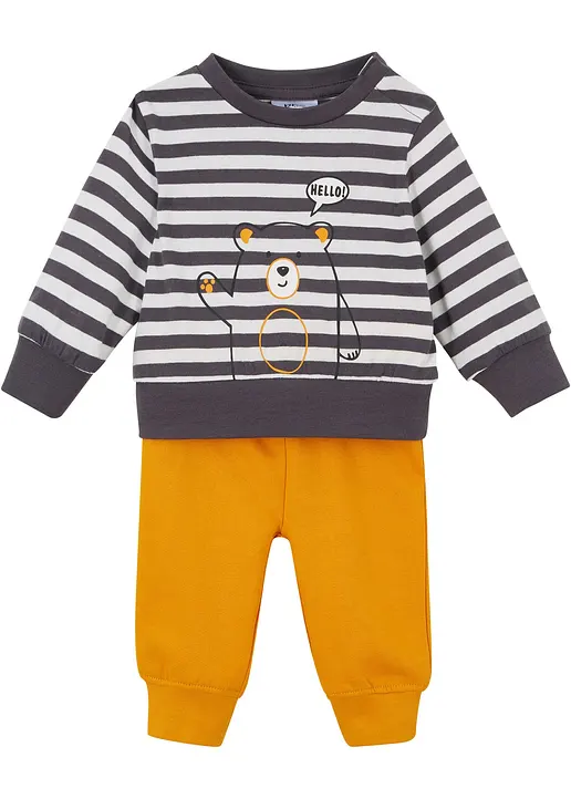 Baby Langarmshirt und Sweathose (2-tlg.Set) aus Bio Baumwolle in weiß von vorne - bonprix Baby Langarmshirt und Sweathose (2-tlg.Set) aus Bio Baumwolle in weiß von vorne - bonprix