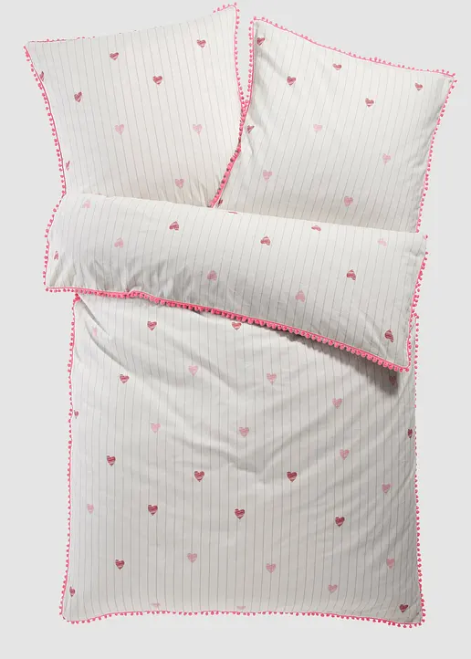 Bettwäsche mit Pompons in weiß von vorne - bonprix Bettwäsche mit Pompons in weiß von vorne - bonprix