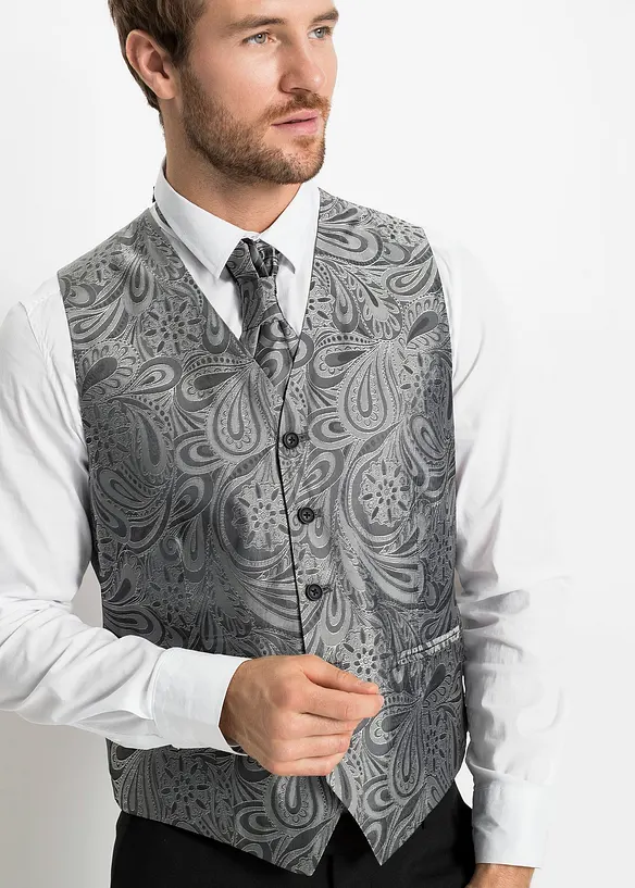 Hochzeitsanzug mit Weste und Plastron (5-tlg. Set), Regular Fit in schwarz (Detailaufnahme) - bonprix Hochzeitsanzug mit Weste und Plastron (5-tlg. Set), Regular Fit in schwarz (Detailaufnahme) - bonprix