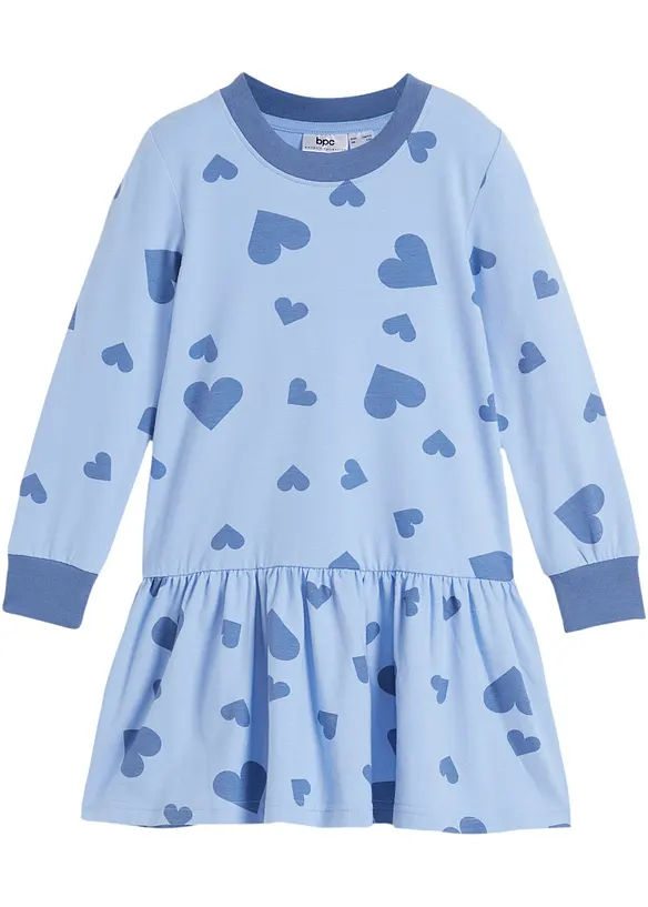 Schönes Mädchen Jerseykleid mit Herzchendruck blau bonprix