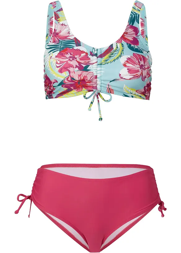Modischer Bustier Bikini mit tollen Details türkis pink floral