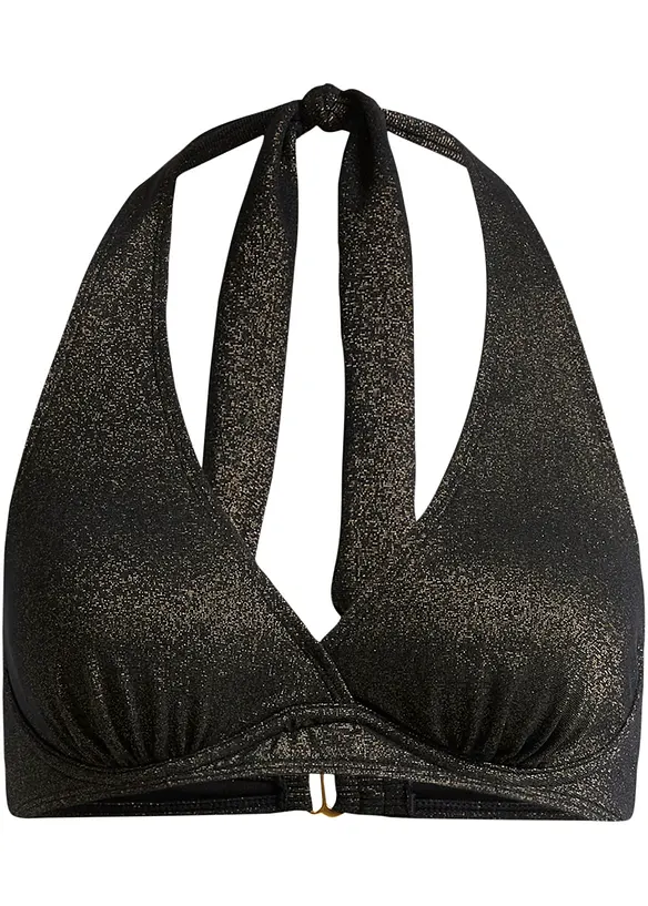 Edles Neckholder Bikini Oberteil Mit Lurex Schwarz Cup D