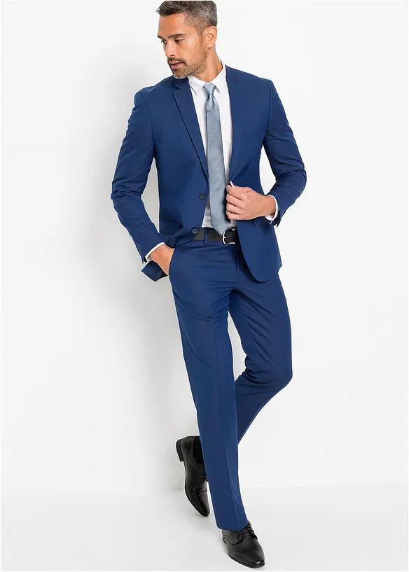 Anzug mit Krawatte (3-tlg.Set), Slim Fit in blau von vorne (Totalaufnahme) - bonprix Anzug mit Krawatte (3-tlg.Set), Slim Fit in blau von vorne (Totalaufnahme) - bonprix