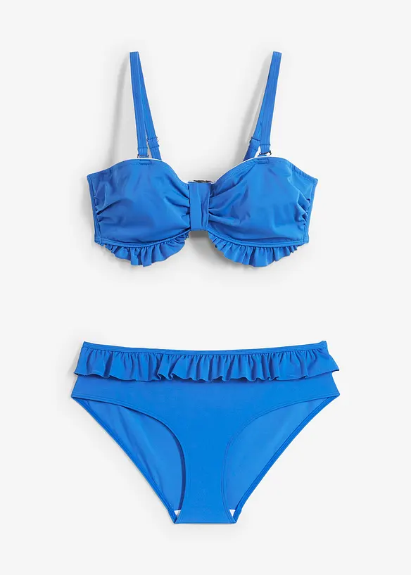 Stilvoller Bügel Bikini mit Rüschen blau Cup D bonprix