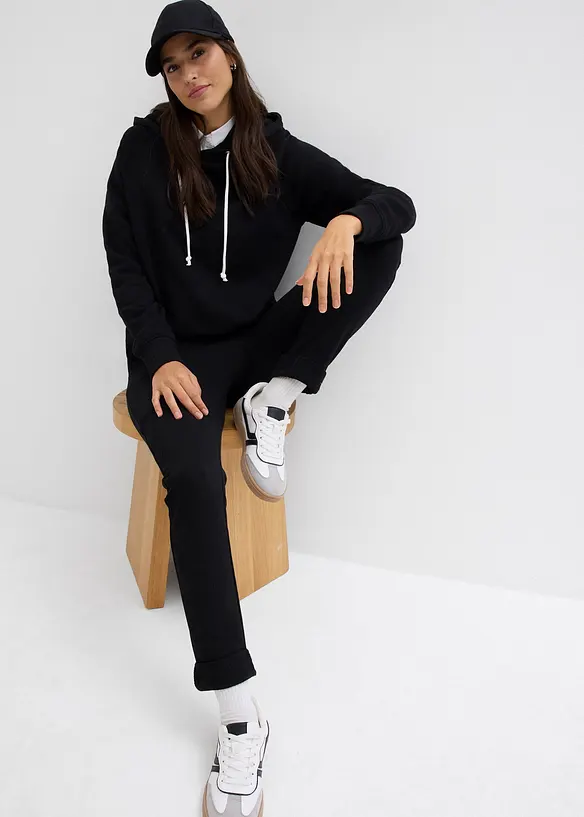Hoodie mit Kapuze in schwarz im Look (Totalaufnahme) - bonprix Hoodie mit Kapuze in schwarz im Look (Totalaufnahme) - bonprix