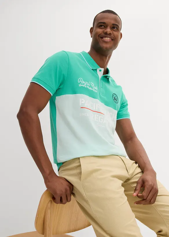 Piqué-Poloshirt aus reiner Bio-Baumwolle, Kurzarm in grün (im Anschnitt) - bonprix Piqué-Poloshirt aus reiner Bio-Baumwolle, Kurzarm in grün (im Anschnitt) - bonprix