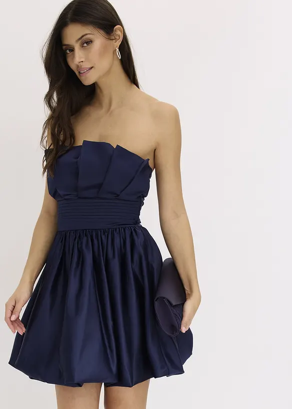 Ballonkleid aus glänzendem Satin in blau von vorne (Totalaufnahme) - bonprix Ballonkleid aus glänzendem Satin in blau von vorne (Totalaufnahme) - bonprix